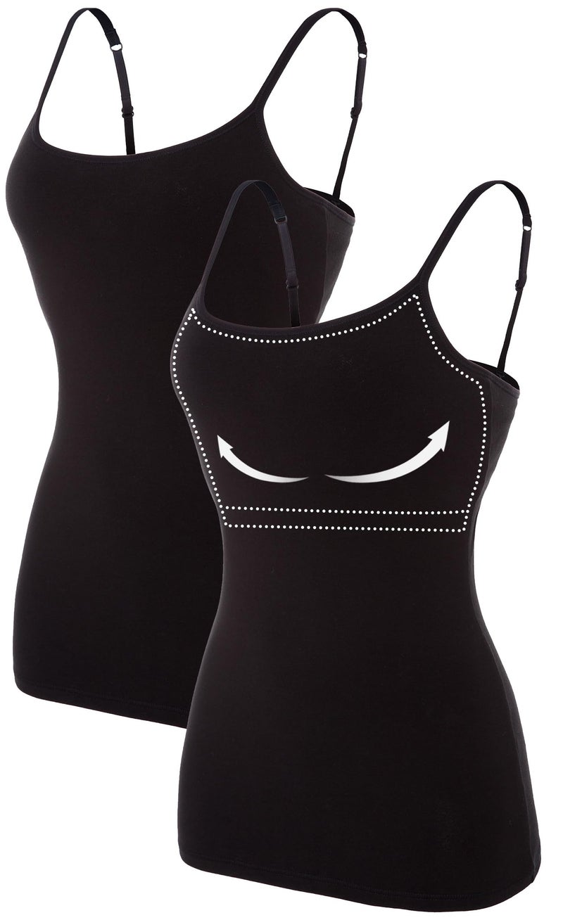 ATTRACO Tank Tops for Womens Cotton Camisole with Shelf Bra Soft Two Pack Black S - Image 1